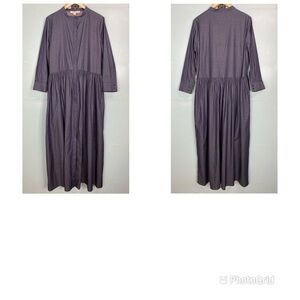 Brock Collection Blue‎ 3/4 Sleeve Button Down Mock Neck Dress Sz 14